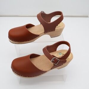 Lotta From Stockholm Low Wood Clogs Womens EU 39 Brown Leather Ankle Strap Shoes